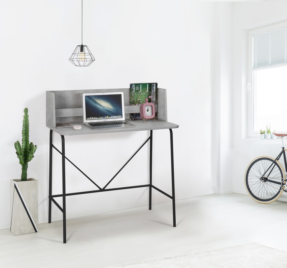 Schreibtisch aus Metall und Holz Grau 48x100x90cm Metall Grau Nordlys Möbel Büromöbel Schreibtische