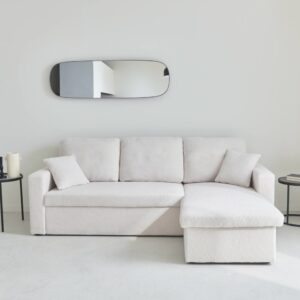 3-Sitzer Schlafsofa mit cremefarbenem Bouclé-Stoff 219x68x81cm Stoff Beige sweeek Sofas und Sessel Sofas Schlafsofas