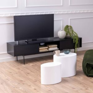 TV-Schrank aus Furnierholz im zeitgenössischen Stil 180 cm Schwarz 180x44x40cm Metall Schwarz Oviala Möbel Wohnzimmermöbel TV-Möbel