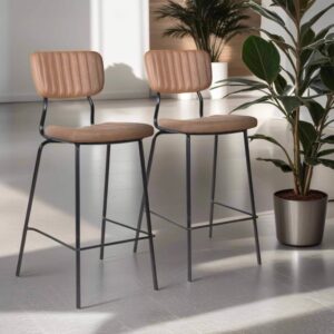 wohnli-moebel-suche-M22128752-1 2er-Set Hochstühle aus Kunstleder Braun 55x115x54cm Stoff Braun Oviala Möbel Esszimmermöbel Barhocker