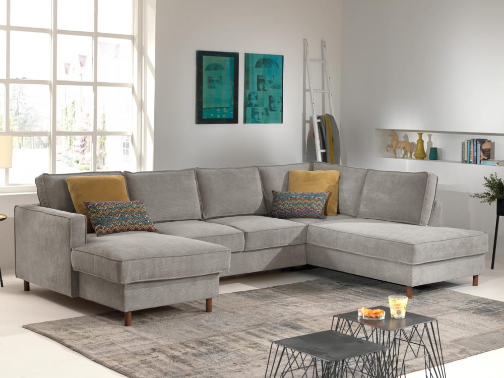 Jake - canapé panoramique d'angle droit - convertible avec coffre - 7 297x84x198cm Samt Grau Lisa Design Sofas und Sessel Sofas Wohnlandschaften