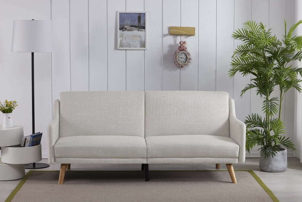 Skandinavisches Schlafsofa mit 3 Plätzen in hellem grauem Stoff 185x82x89cm Holz Grau Concept Usine Sofas und Sessel Sofas Schlafsofas
