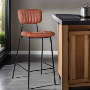 2er-Set Hochstühle aus Kunstleder Braun 0x115x54cm Stoff Braun Oviala Möbel Esszimmermöbel Barhocker