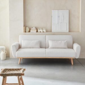 wohnli-moebel-suche-M22138603-1 Sofa mit Bouclé-Bezug und Schlaffunktion 208x85x84cm Stoff Beige sweeek Sofas und Sessel Sofas Schlafsofas