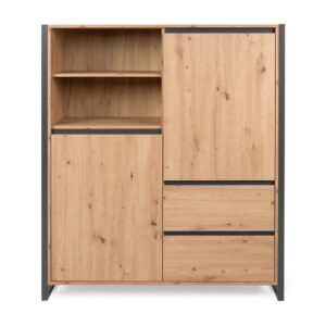 Wohnli Möbelsuche - Highboard mit 2 Türen und 2 Schubladen L120 cm - Dekor Eiche und Grau