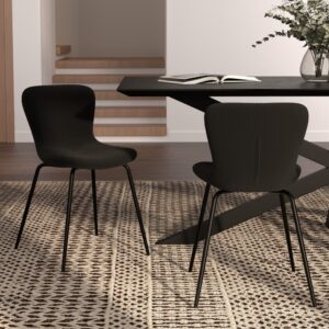 2er Set Stühle mit schwarzem Bouclé-Wolleffekt und Metallbeinen 48x78x54cm Stoff Schwarz Rendez-Vous Déco Möbel Esszimmermöbel Stühle