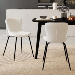 wohnli-moebel-suche-M22142138-1 Set aus 2 Stühlen mit einem weißen Boucle-Effekt und Metallbeinen 48x78x54cm Stoff Weiß Maison Pavane Möbel Esszimmermöbel Stühle