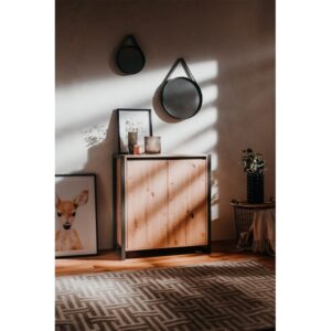 wohnli-moebel-suche-M22142140-1 Kleines Sideboard mit 2 Türen L80 cm - Holzdekor 80x88x40cm Spanplatte Grau Calicosy Möbel Esszimmermöbel Sideboards, Highboards & niedrige Anrichten