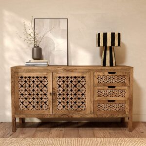 Sideboard aus Mangoholz mit Lochmuster 148x80x40cm Holz Braun Rendez-Vous Déco Möbel Esszimmermöbel Sideboards, Highboards & niedrige Anrichten