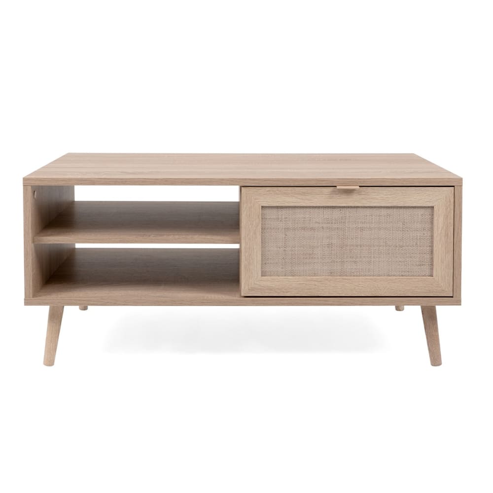 wohnli-moebel-suche-M22142174 Wohnli Möbelsuche - Niedriger Tisch mit 2 Ablagen L100 cm - Rattan-Druck