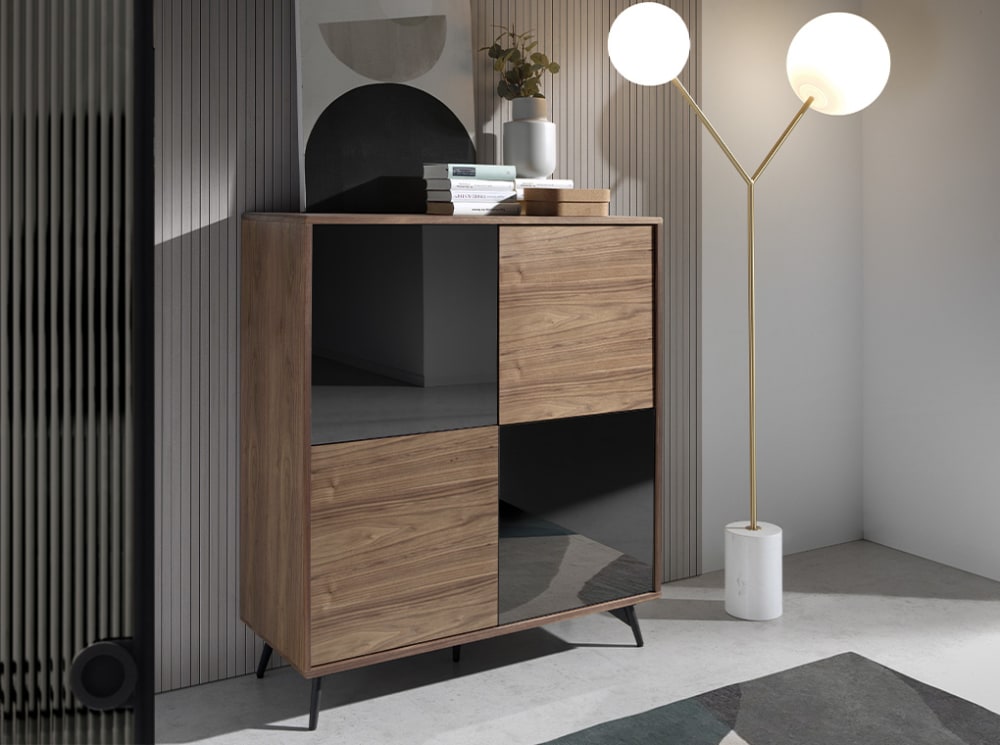 wohnli-moebel-suche-M22142192-1 Sideboard aus Walnussholz und Glas 45x124x110cm Glas Braun Angel Cerda Möbel Esszimmermöbel Sideboards, Highboards & niedrige Anrichten