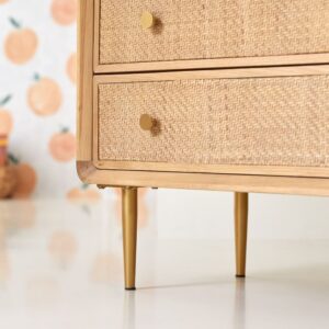 Kinderkommode aus massiver Eiche und Rattangeflecht 80x72x40cm Holz Braun Tikamoon Möbel Schlafzimmermöbel Kommoden