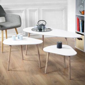 Beistelltischen in weiß und in Holzoptik - Set aus 3 103x42x50cm Spanplatte Weiß Calicosy Möbel Wohnzimmermöbel Couchtische