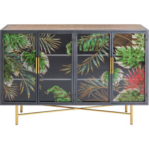 Wohnli Möbelsuche - Sideboard mit 4 Türen mit Dschungel-Motiv aus Glas und Holz