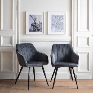 wohnli-moebel-suche-M22154210-1 2er Set Stühle im Vintage-Stil aus grauem Samt 64x84x58cm Samt Grau Happy Garden Möbel Esszimmermöbel Stühle