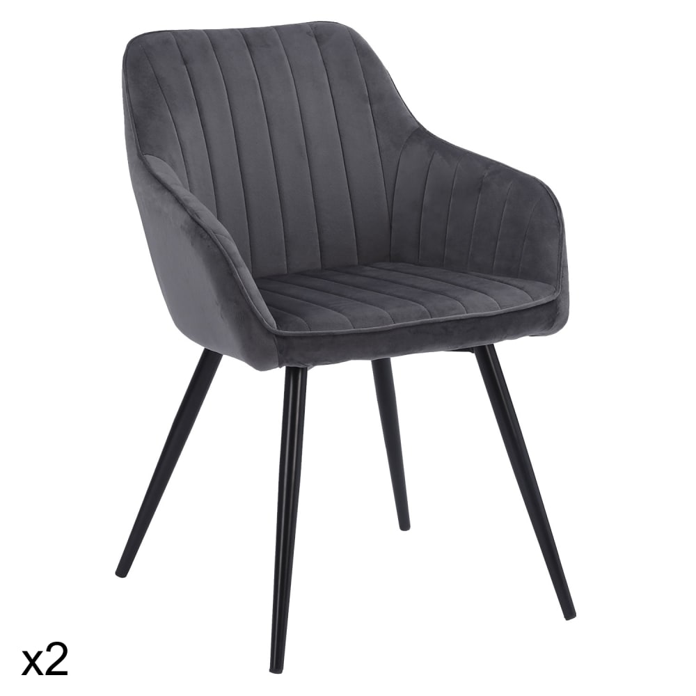 wohnli-moebel-suche-M22154210 Wohnli Möbelsuche - 2er Set Stühle im Vintage-Stil aus grauem Samt