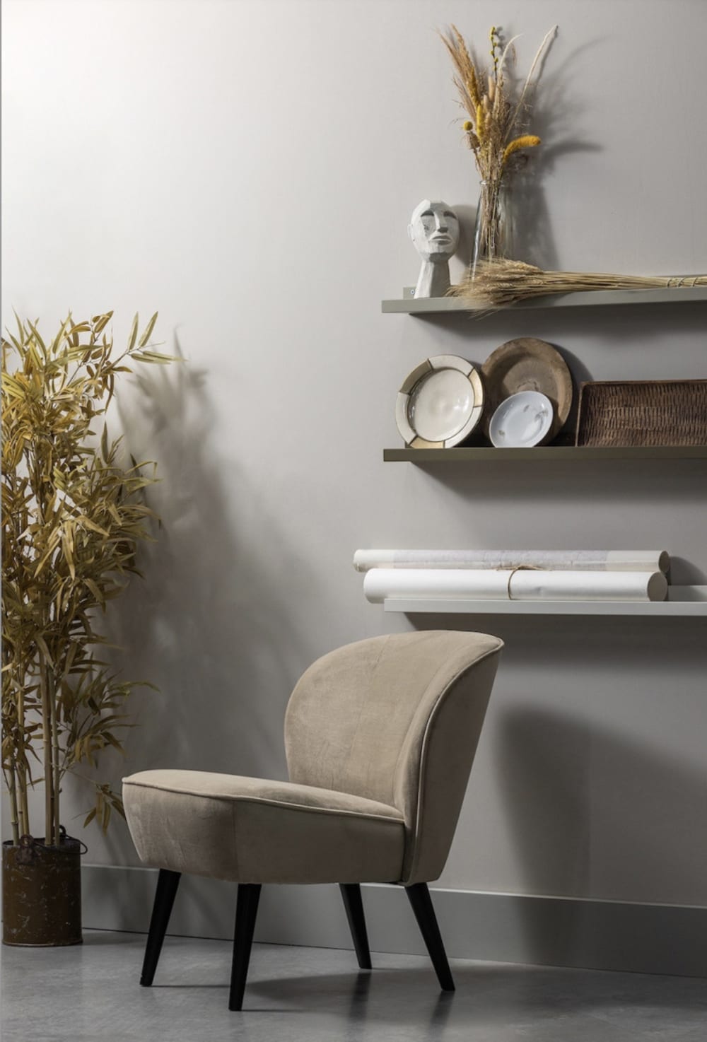 Beiger Samt Sessel 70x71x59cm Samt Beige WOOOD Sofas und Sessel Sessel, Poufs und Fußbänke Sessel