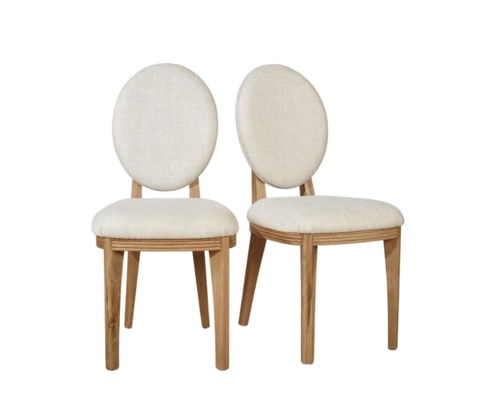 Wohnli Möbelsuche - 2er-Set aus Eichen- und Leinenstühlen Beige