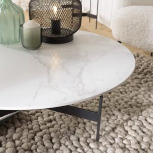 Runder Couchtisch mit Marmoreffekt und Metallgestell 78x78cm 78x34x78cm Metall Weiß MACABANE Möbel Wohnzimmermöbel Couchtische