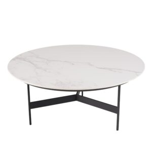 Wohnli Möbelsuche - Runder Couchtisch mit Marmoreffekt und Metallgestell 78x78cm