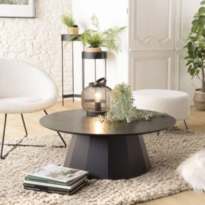 Schwarzer runder Couchtisch 90 x 90 cm 90x33x90cm Spanplatte Schwarz MACABANE Möbel Wohnzimmermöbel Couchtische