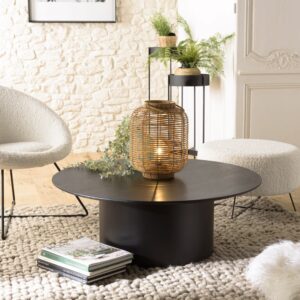 wohnli-moebel-suche-M22158020-1 Runder Couchtisch mit Metallgestell 90x90cm schwarz 90x33x90cm Metall Schwarz MACABANE Möbel Wohnzimmermöbel Couchtische