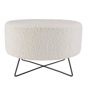 Runder Hocker aus Bouclé-Stoff mit gekreuzten Beinen aus Metall 54x35x54cm Stoff Weiß MACABANE Sofas und Sessel Sessel, Poufs und Fußbänke Sitzsäcke
