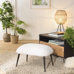 wohnli-moebel-suche-M22158040-1 Hocker aus weißem Bouclé-Stoff mit schwarzen Metallbeinen 60x40x40cm Stoff Weiß MACABANE Möbel Wohnzimmermöbel Hocker