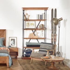 wohnli-moebel-suche-M22159204-1 Regal aus Kiefernholz und Metall dunkler Farbton 106x210x38cm Holz Braun Robin des Bois Möbel Wohnzimmermöbel Regale