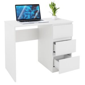 wohnli-moebel-suche-M22160635-1 Schreibtisch mit drei Schubladen 90x76x50 cm Weiß aus Holz 90x76x50cm Spanplatte Weiß ML-Design Möbel Büromöbel Schreibtische