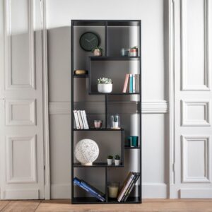 wohnli-moebel-suche-M22160853-1 Bücherregal 8 Multiform-Regale schwarz 67x175x25cm Spanplatte Schwarz Happy Garden Möbel Wohnzimmermöbel Bücherregale