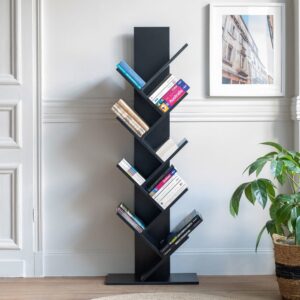 wohnli-moebel-suche-M22160854-1 Bücherregal 8 schräge Regale schwarz 50x141x25cm Spanplatte Schwarz Happy Garden Möbel Wohnzimmermöbel Bücherregale
