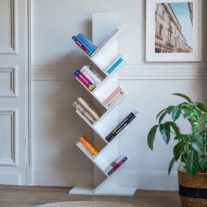 Weißes geneigtes Bücherregal mit 8 Regalen 50x141x25cm Spanplatte Weiß Happy Garden Möbel Wohnzimmermöbel Bücherregale