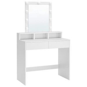 wohnli-moebel-suche-M22161733 Wohnli Möbelsuche - Schminktisch mit Glühbirnenspiegel und 2 Schubladen - L80 cm - Weiß