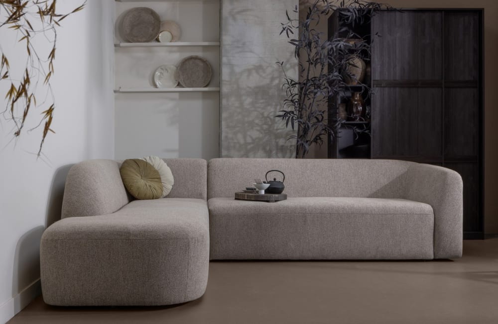 Ecksofa Sloping links aus Chenille 274x77x87cm Stoff Grau WOOOD Sofas und Sessel Sofas Ecksofas