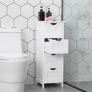 Badezimmerschrank Weiß mit 4 Schubladen - L30 cm 30x82x30cm Spanplatte Weiß Calicosy Möbel Badezimmermöbel Badezimmerregale