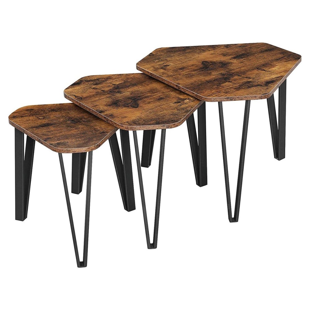 wohnli-moebel-suche-M22161923 Wohnli Möbelsuche - Set aus 3 Gigognes Tischen mit Stahlbeinen in Eichenholzoptik