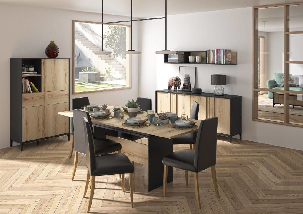 Rechteckiger Tisch mit 1 Verlängerung L205/160 cm - Dekor Heller Holz 160x77x90cm Spanplatte Braun Gami Möbel Esszimmermöbel Esstische