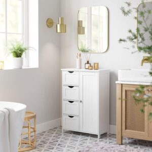 wohnli-moebel-suche-M22164849-1 Badezimmerregal mit 1 Tür und 4 Schubladen L55cm - Weiß 55x81x30cm Spanplatte Weiß Calicosy Möbel Badezimmermöbel Badezimmerregale
