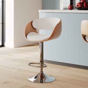 wohnli-moebel-suche-M22164920-1 Verstellbarer Barhocker aus weißem Kunstleder 62,5/83,5 cm 53x107x53cm Holz Weiß Maison Pavane Möbel Esszimmermöbel Barhocker