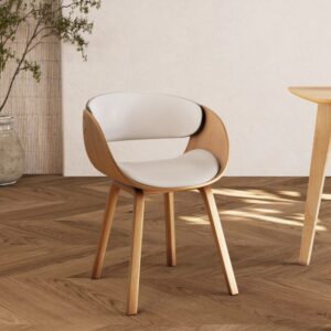 Holzstuhl in heller Farbe mit weißem PU 53x72x52cm Holz Weiß Maison Pavane Möbel Esszimmermöbel Stühle