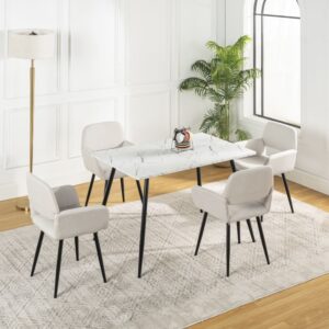 Set aus Tisch mit weißem Marmoreffekt und 4 Stühlen aus beigem Stoff 120x75x70cm Spanplatte Weiß Urban Meuble Möbel Esszimmermöbel Esstische