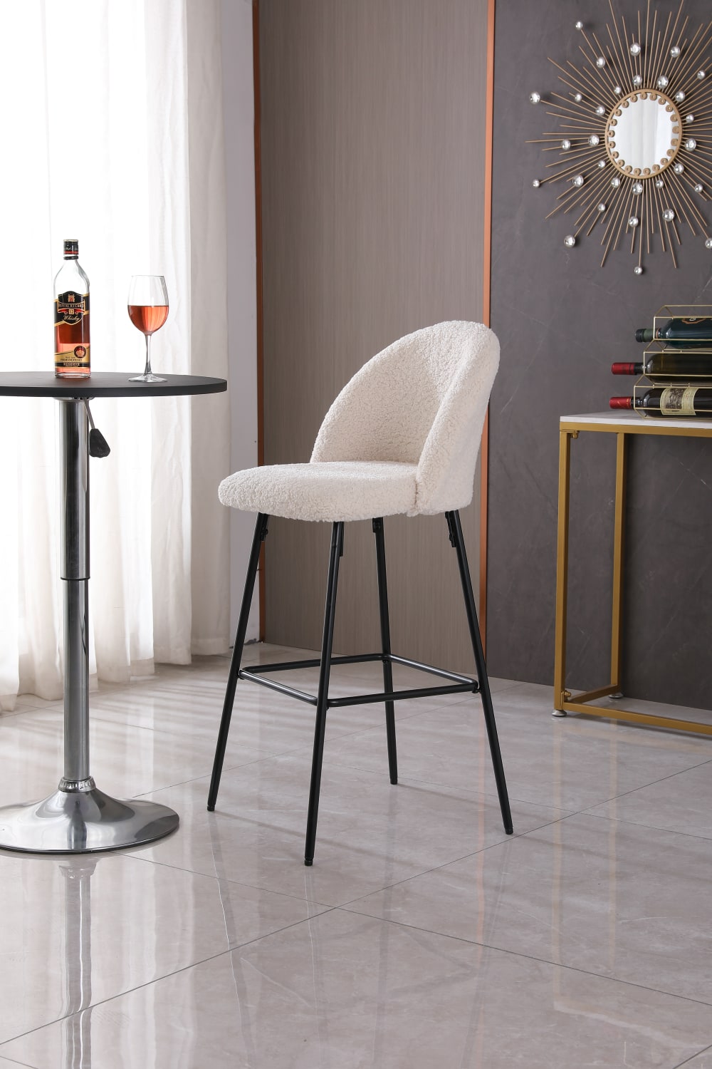 Barhocker (2er Set) aus Metall und Wolle Weiß 51x99x45cm Stoff Weiß Nordlys Möbel Esszimmermöbel Barhocker