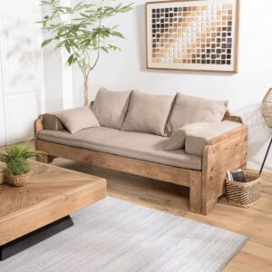 3-Sitzer-Schlafsofa aus recycelter Kiefer mit Kissen 210x75x90cm Holz Braun MACABANE Sofas und Sessel Sofas 2-Sitzer-Sofas & 3-Sitzer-Sofas