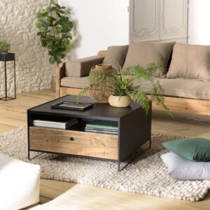 wohnli-moebel-suche-M22167290-1 Couchtisch aus recycelter Kiefer 80 x 80 81x44x80cm Holz Braun MACABANE Möbel Wohnzimmermöbel Couchtische