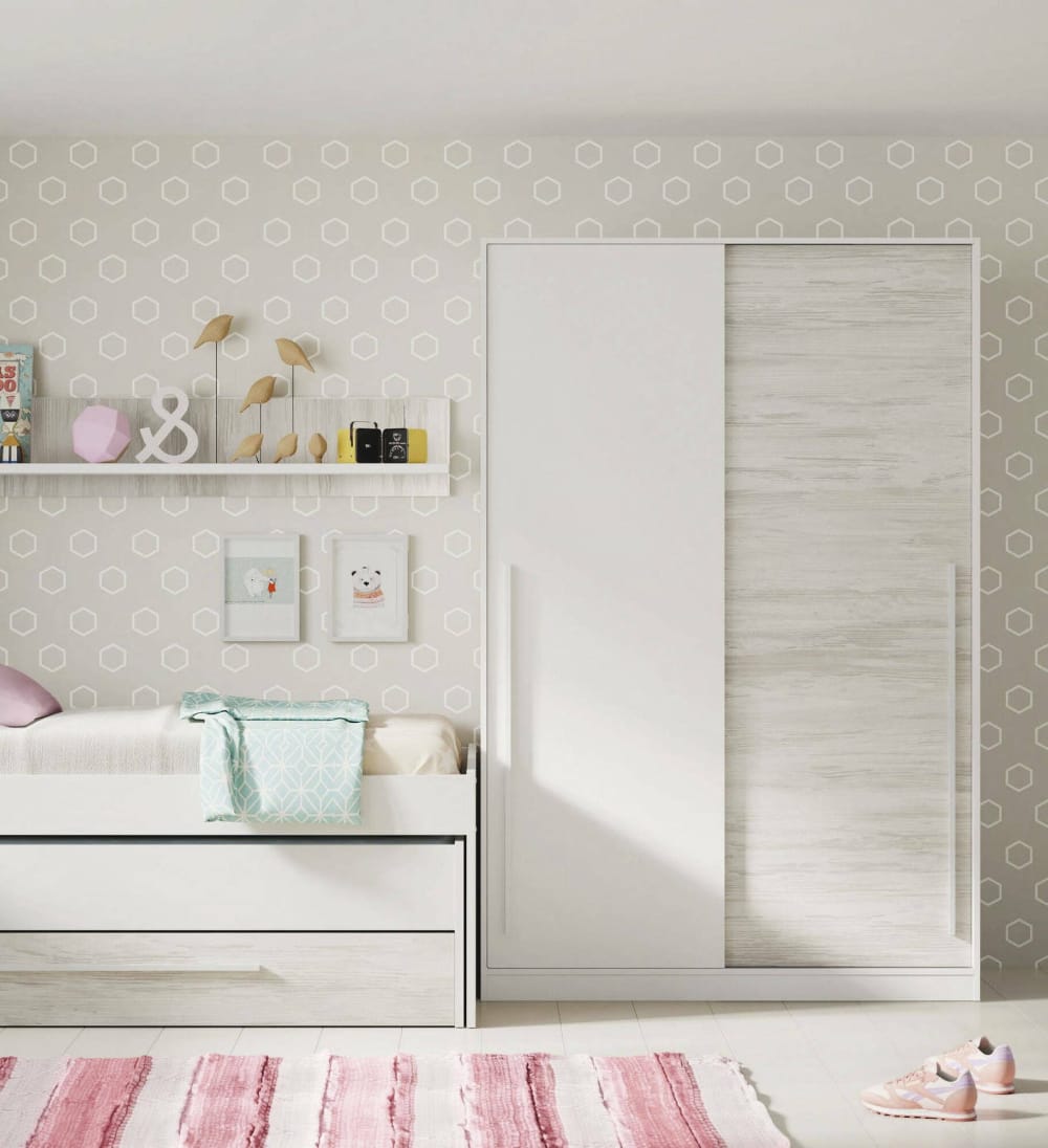 Kleiderschrank 2 Türen Holzeffekt altweiß 120x50 cm 120x200x50cm Holz Weiß Dmora Möbel Schlafzimmermöbel Schränke