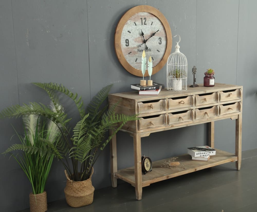 Holzkonsole mit 8 Schubladen aus Kiefernholz 120x80x40cm Holz Braun Mathi Design Möbel Wohnzimmermöbel Konsolentische