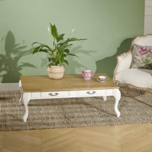 Weißer Shabby-Chic-Couchtisch Weiß 122x40x72cm Holz Weiß Robin des Bois Möbel Wohnzimmermöbel Couchtische