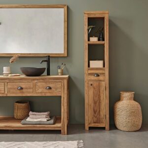 35x170x35cm Holz Beige BERAH GETAH Möbel Badezimmermöbel Bad-Hochschränke