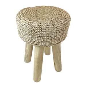 wohnli-moebel-suche-M22169097 Wohnli Möbelsuche - Niedriger Hocker aus Naturraffia und Teakholz D. 32 x 45 cm
